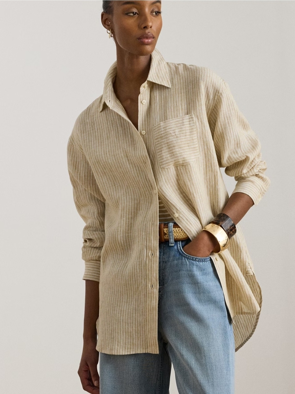 Lauren Ralph Lauren Relaxed Fit Striped 100% Linen Shirt Button Down